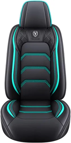 Vista 4 de Juego completo de fundas de cuero cómodas para asientos de automóvil de 5 asientos, ajuste universal (negro y verde)