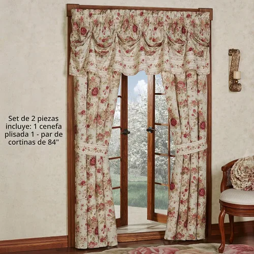 Vista 2 de Touch of Class Juego de ventana de rosas reliquia, cenefa y par de cortinas