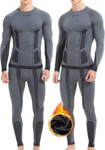 Vista 7 de NOOYME Ropa Interior Térmica Long Johns para Hombre - Capa Base de Ropa Interior Larga para Clima Frío Negro-Azul