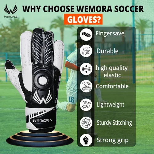 Vista 4 de Guantes de Portero de Fútbol Fingersave para Niños, Jóvenes y Adultos con Palma de Agarre Fuerte de 7.5MM, Espinas Flexibles en los Dedos Guantes