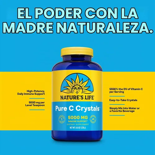 Vista 4 de Nature's Life Cristales de vitamina C puros – 5000 mg VIT C – Suplemento antioxidante e inmunológico, apoyo cardiovascular – Cristales de vitamina C