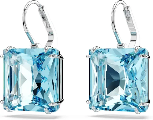 Vista 3 de Swarovski Pendientes Millenia, Cristal talla cuadrada, azul, Baño de Rodio
