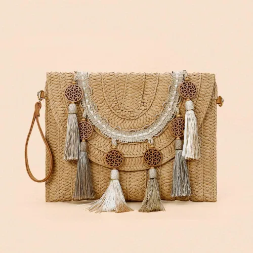 Vista 7 de YYW Bolso de paja con paja, bolso de hombro de paja para mujer, para verano, playa, crucero, sobre, embrague, bolsa de rafia
