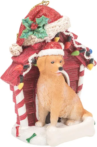 Vista 2 de Kurt S. Adler Golden Retriever Holiday - Adorno colgante de resina de 4 pulgadas, color rojo y marrón