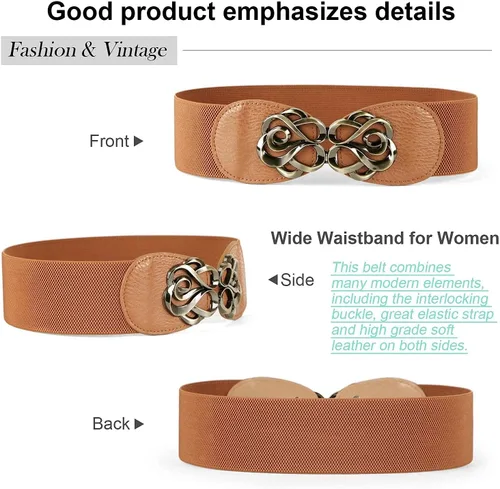 Vista 2 de JASGOOD Cinturones elásticos para vestidos de mujer, cinturones de cintura ancha elásticos vintage