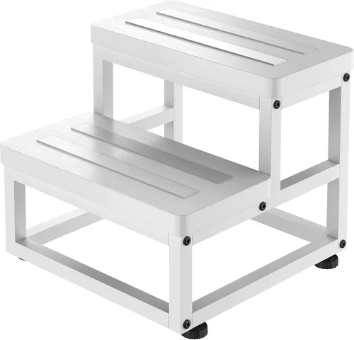 Vista 12 de Taburetes para adultos y niños, taburetes resistentes de madera para camas altas, taburete antideslizante de 2 escalones junto a la cama con Negro