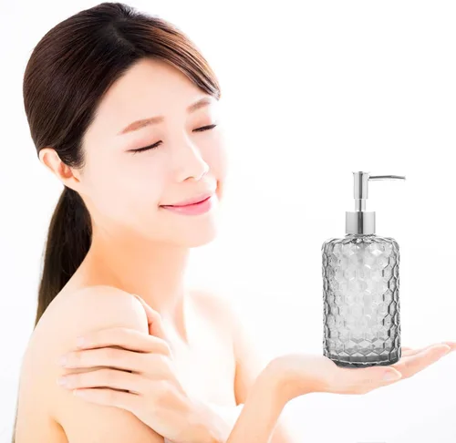 Vista 3 de VICASKY Glass Pump Bottle with Silver Cap Refillable Hand Soap Dispenser for Shampoo Lotion Body Wash Large Capacity Easy-Press Multi-Function
