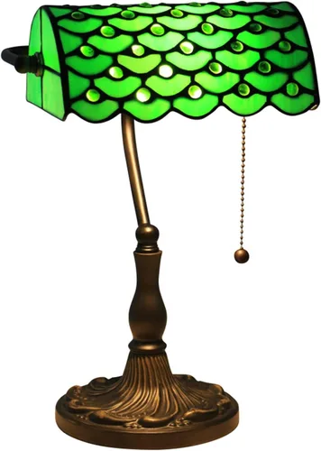 Vista 5 de Green Bankers - Lámpara de mesa vintage, luz de escritorio retro, lámpara de escritorio de oficina de vidrieras Tiffany, lámpara de cuentas