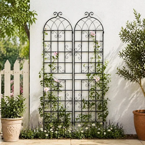 Vista 23 de Paquete de 2 enrejados de jardín de metal para plantas trepadoras, 71 pulgadas de alto, color blanco crema, valla de jardín, enrejado a prueba