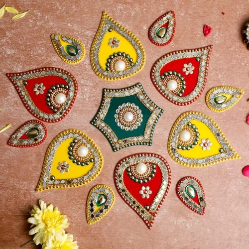 Vista 2 de Festive Floral Rangoli Rangoli de diseño acrílico para decoración tradicional india, decoración de piso interior de puerta del hogar, Diwali