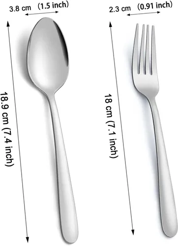 Vista 2 de Pleafind 48 tenedores y cucharas, contiene 24 cucharas (7.4 pulgadas) y 24 tenedores (7.1 pulgadas), cucharas y tenedores de acero inoxidable, juego