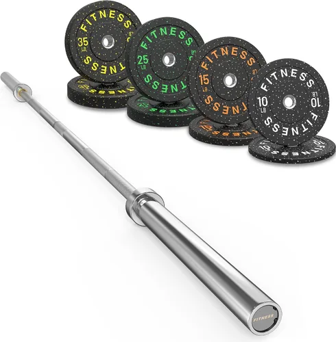 Vista 26 de HANDBODE Olympic Barbell Set, 2-Inch Bumper Plates with Weight Plate Rack