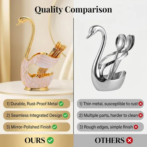 Vista 2 de Juego de cucharas de postre de café, elegante estante de almacenamiento de cucharas con forma de cisne, cucharas de postre de metal sólido