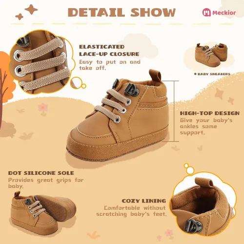 Vista 5 de Meckior Zapatos deportivos de tobillo para bebés y niñas pequeños, suela antideslizante suave, piel sintética, mocasines para bebés recién nacidos