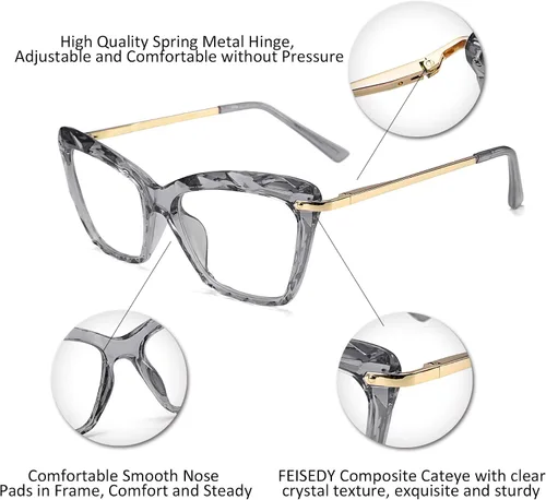 Vista 4 de FEISEDY Marco de gafas de ojo de gato, lentes transparentes, gafas para mujer B2440
