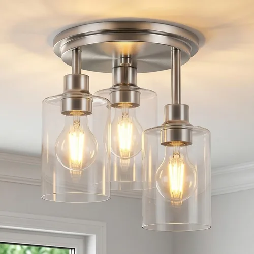 Vista 10 de ROTTOGOON Lámpara de Techo Semiempotrada, Accesorios de Luz de Techo de 3 Luces Cerca del Techo, Accesorios de Luz de Cocina Negro Mate