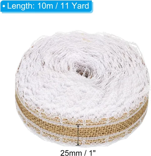 Vista 2 de PATIKIL Cinta de tela de arpillera de 1 pulgada de ancho de 11 yardas, envoltura natural, con alambre, con alambre, para manualidades, lado floral