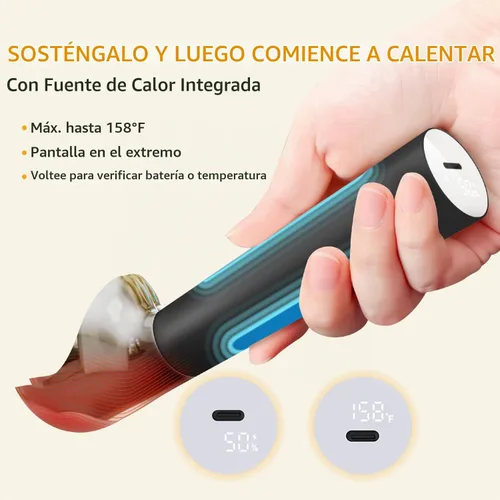 Vista 3 de Cuchara para Helado con Calefacción, Cuchara Eléctrica para Helado Duro, Cuchara de Auto-Calentamiento Máximo a 158℉, Batería Recargable, Metal a