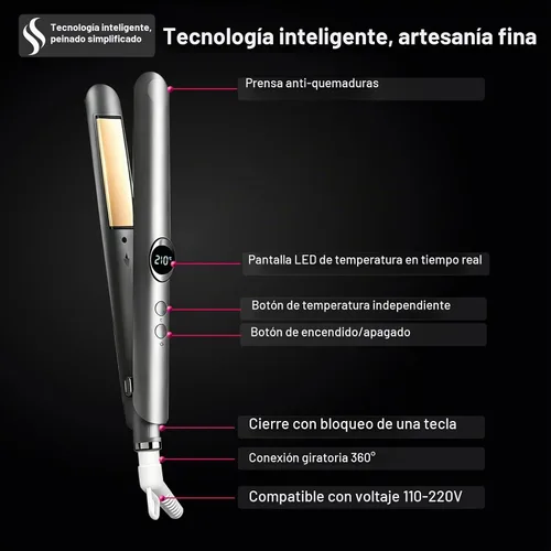 Vista 6 de Plancha y rizadora de cabello 2 en 1, doble voltaje 30W, calentamiento