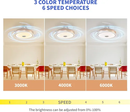 Vista 5 de Ventilador de techo retráctil, 42 pulgadas modernas luces de ventilador de techo LED de perfil bajo Ventiladores de techo, para dormitorio