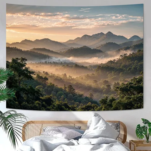 Vista 40 de Zussun Tapiz de Bosque Natural de Montaña Tapiz Verde de Pino Luz Solar Selva para Dormitorio Estético Planta Paisaje de Montaña Tapices Pequeños
