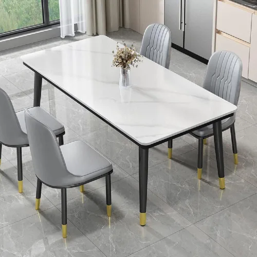 Vista 5 de Mesa de mármol, mesa de comedor con forma rectangular estándar industrial, mesa de comedor con parte superior de piedra sinterizada para cocina