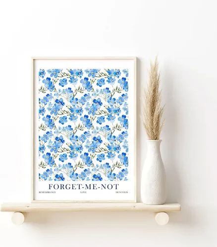 Vista 2 de ColorAndFlair Watercolor Floral Art Print Forget Me Not Flower Symbolic Meaning Blue Wildflower Wall Art Botanical Poster (8x10 inches)