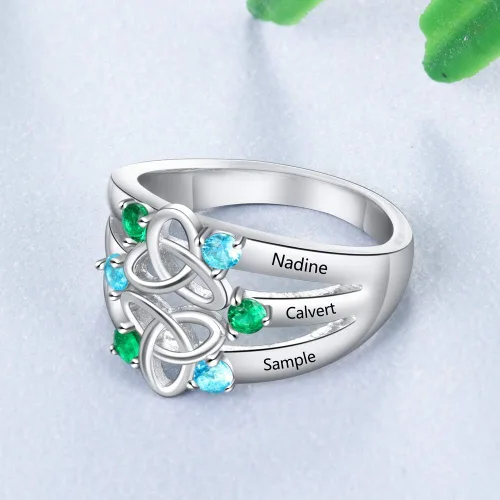 Vista 6 de 6 anillos de imitación de piedras natales para madres para mujer grabados anillos familiares para abuela mujeres anillos para regalo de día