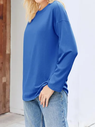 Vista 33 de Fisoew Camisetas de manga larga para mujer, holgadas, casuales, con cuello redondo, blusa suave