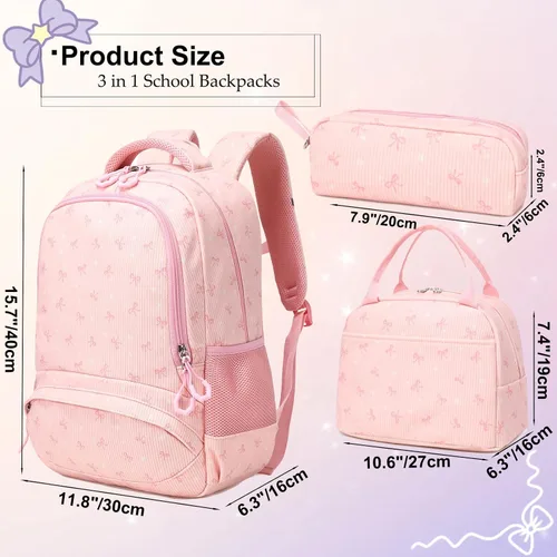 Vista 64 de Juego de mochila para niñas con diseño de unicornio, mochila escolar para niños, mochila para libros para niñas, set 3 en 1, regreso a clases