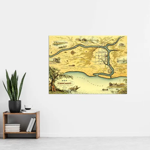 Vista 2 de Conley 1833 Map Chicago Illionis Pictorial Chart Extra Large Art Print Wall Mural Poster Premium XL