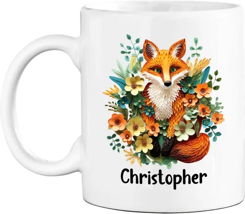 Vista 12 de Taza de café blanca personalizada con nombre de amante de escarabajos, taza de café personalizada de origami de 11 15 onzas, taza de café floral