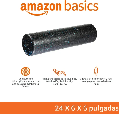 Vista 2 de Amazon Basics Rodillo de espuma de alta densidad para ejercicio y recuperación, 24 pulgadas, azul moteado