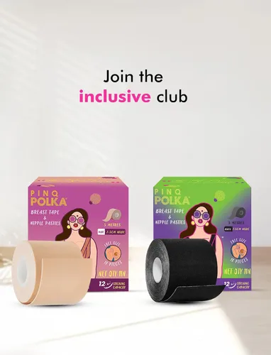 Vista 7 de PINQ POLKA Boob Tape Breast Lift Tape - Waterproof Adhesive Invisible Boobtape with Nipple Pasties Body Tape