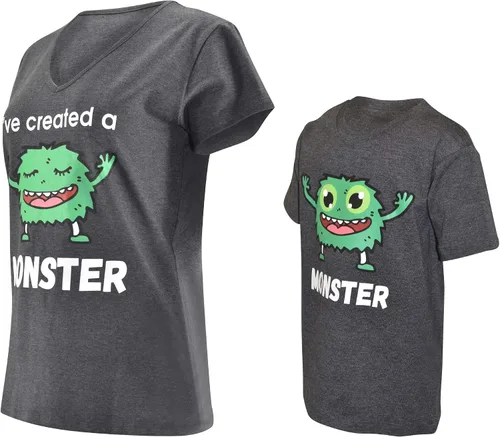 Vista 2 de Unique Baby Mommy and Me Ive Created a Monster - Camisa con cuello en V, gris