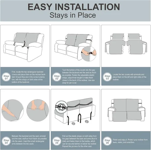 Vista 2 de Genina - Funda impermeable para sillón reclinable de dos plazas, funda antideslizante para sofá, funda para sofá reclinable de 2 plazas, funda