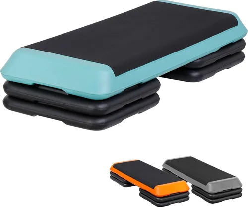 Vista 11 de Escalón aeróbico ajustable para entrenamiento, plataforma de ejercicios con 4 elevadores, superficie antideslizante para entrenamiento de gimnasio