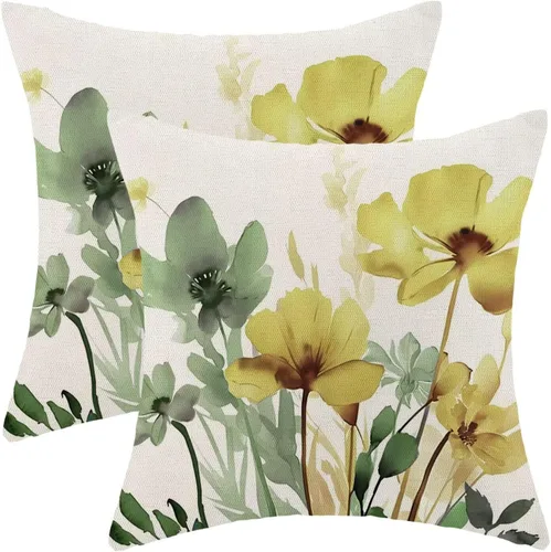 Vista 9 de AEIOAE Juego de 2 fundas de almohada florales azules y marrones de 16 x 16 pulgadas, fundas de almohada decorativas de flores de acuarela