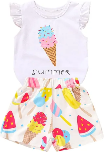 Vista 10 de YOUNGER TREE - Conjunto de ropa para bebés y niñas, camiseta de sandía y pantalones cortos de lino con cinturón, conjunto de verano lindo Abeja feliz