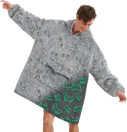 Vista 18 de Mewkou Manta con capucha para adultos, manta de forro polar Sherpa de gran tamaño con capucha para mujeres y hombres, café