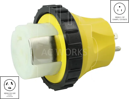 Vista 2 de AC WORKS Adaptador desmontable marino RV de 50 amperios (5-15P Hogar 15A Plug-Compact)