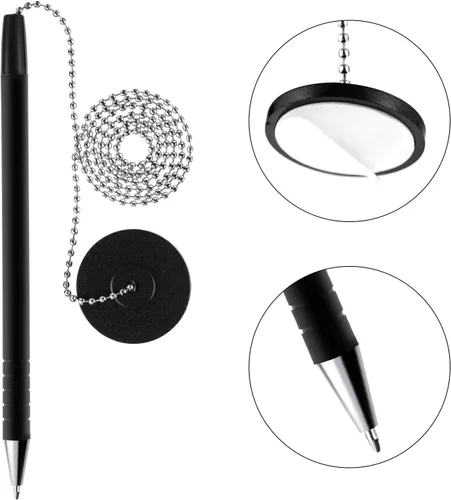 Vista 5 de Outus 10 bolígrafos seguros con cadena adhesiva y soporte de bolígrafo de seguridad para suministros de oficina en casa (tinta negra)