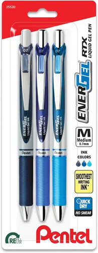 Vista 9 de Pentel EnerGel RTX - Bolígrafo de gel líquido retráctil, 0.7mm, tinta en tonos camuflaje, sepia, negro y verde bosque, paquete de 3 bolígrafos