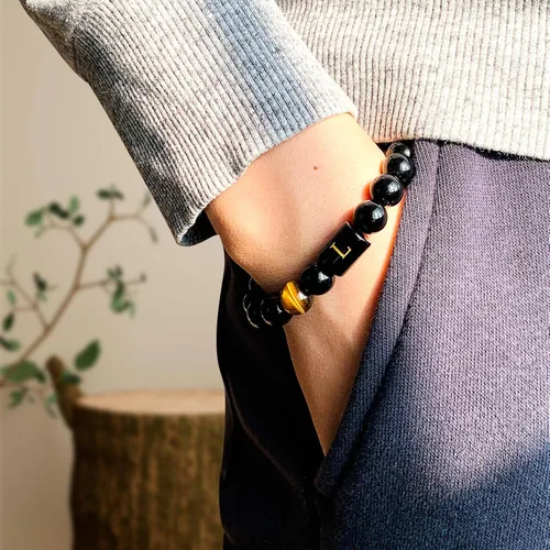 Vista 60 de SUMMER LOVE Regalos para el Día del Padre, pulsera con inicial de piedra de ónix negro de 0.394 pulgadas para hombres, pulsera de cuerda trenzada