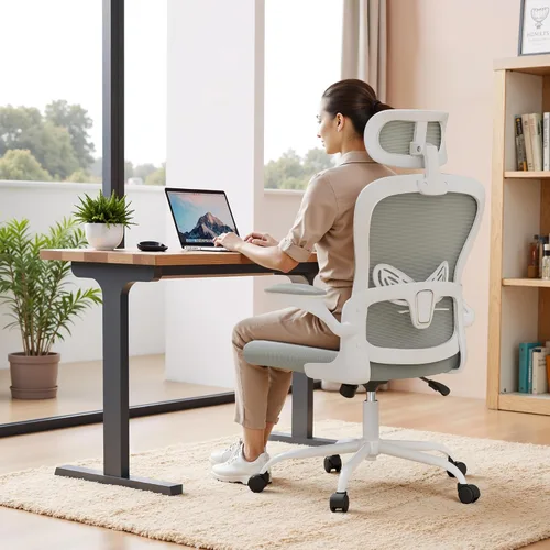 Vista 7 de Homall Silla ergonómica de oficina para computadora, silla de escritorio con reposacabezas 3D, soporte lumbar ajustable, silla de malla con respaldo