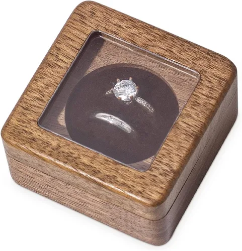 Vista 6 de Wislist Caja de anillos para ceremonia de boda soporte de almohadas de madera para propuesta de boda y compromiso nuez