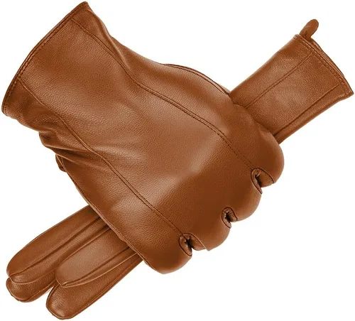 Vista 14 de MGGMOKAY Guantes de cuero para hombre, guantes de invierno de piel de oveja con forro