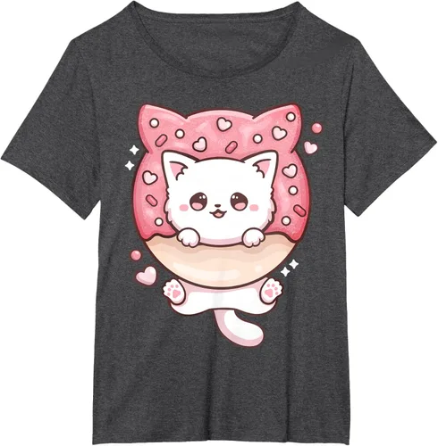 Vista 23 de Camiseta Kawaii Cat Donut Anime Lover Otaku, Negro