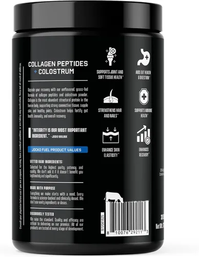 Vista 3 de Jocko Fuel Colágeno en polvo con calostro – 0.55 oz de colágeno hidrolizado + 0.07 oz de calostro de primer ordeño – Doble acción para la salud