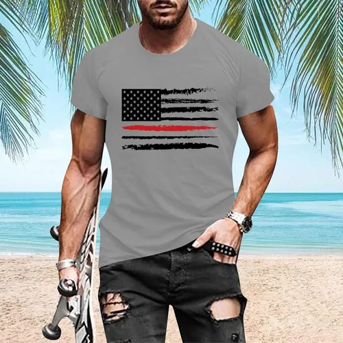 Vista 2 de EELHOE 4th of July Mens Shirt Fashionable Patriotic Graphic Short Sleeve Lightweight Loose Fit Breathable Clothes Non Iron